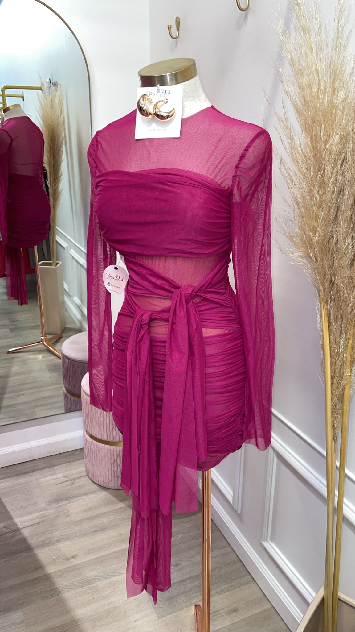 KENDALL MESH DRESS-MAGENTA